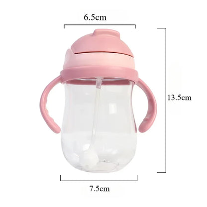 300ML Baby Straw Water Bottle with Handle Portable Toddler Training Cup for Kids