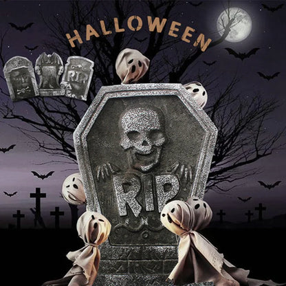 1PC Halloween Foam Skeleton Tombstone Decoration – Grave Bat & Ghost Horror Prop for Haunted Houses, Halloween Parties & Spooky Home Decor