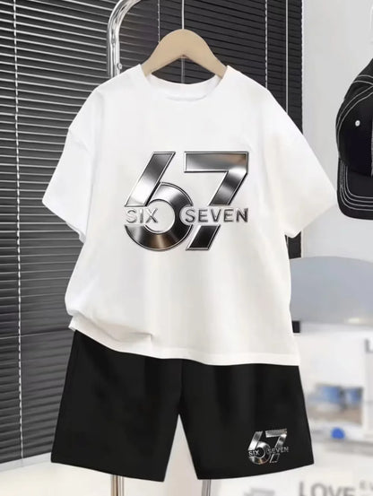 Conjunto de camiseta y pantalones cortos divertidos con gráficos para niños, atuendo informal de verano de 2 piezas para niños.