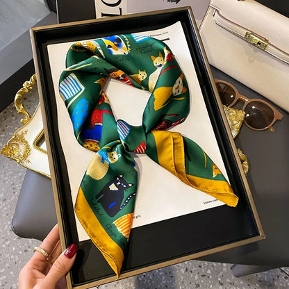 Women's Luxury Satin Silk Feel Square Scarf Printed Hair Scarf Neckerchief Bandana Hijab Wrap