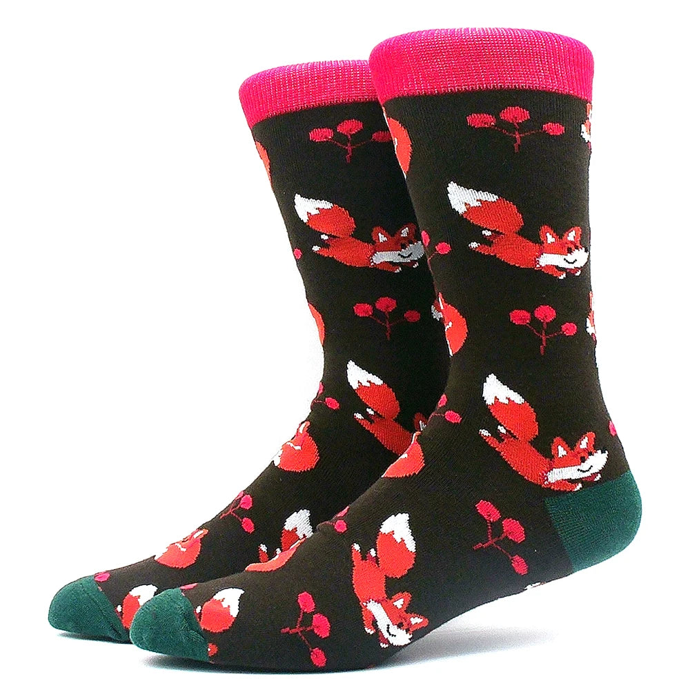 Funny Colorful Hip Hop Socks – Combed Cotton Animal, Astronaut & Geometric Print Socks for Men & Women, Business Dress Wear
