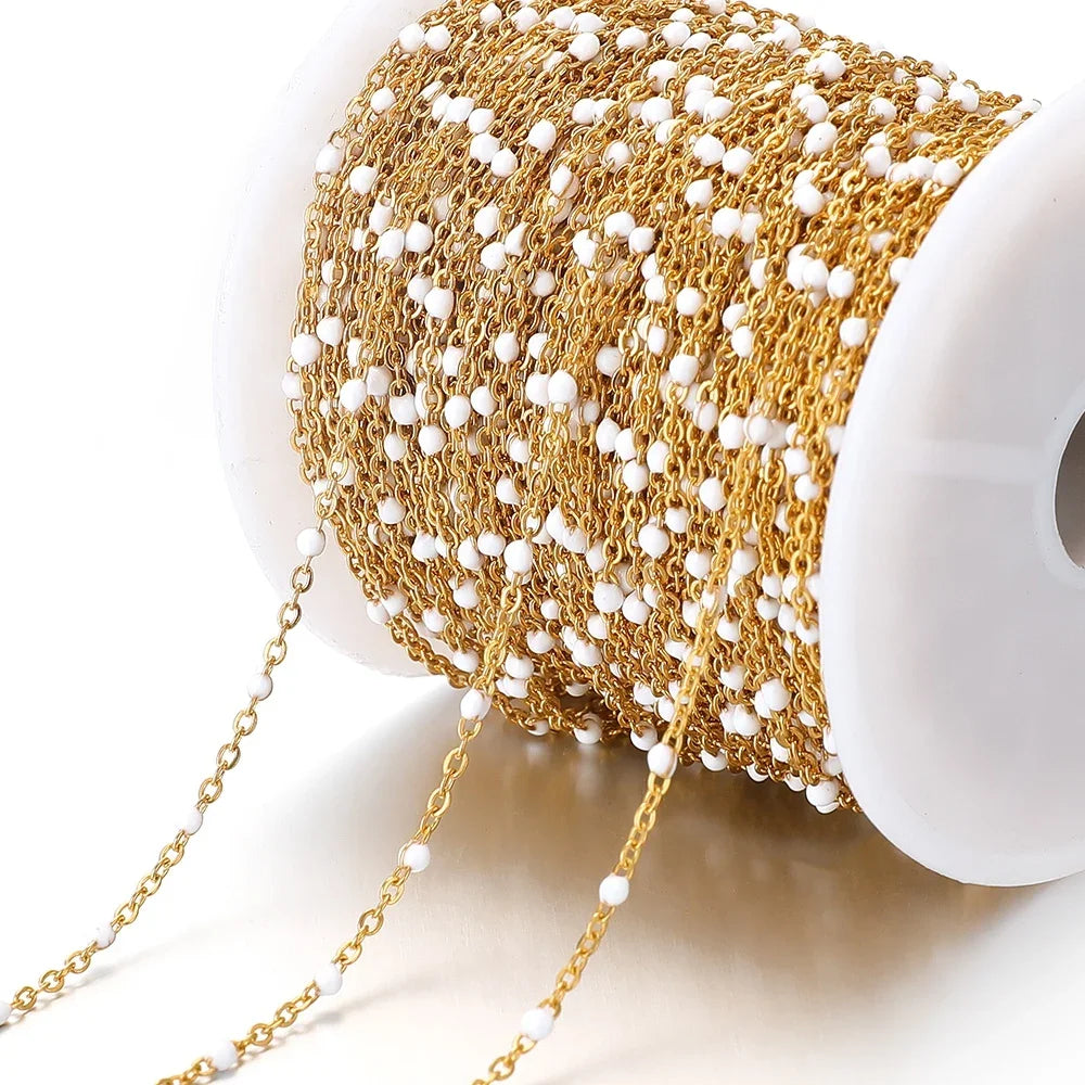 Cadena de eslabones de cuentas de esmalte dorado de acero inoxidable de 2M – Cadena DIY de aceite de goteo para collares, pulseras y suministros de fabricación de joyas