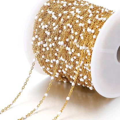 Cadena de eslabones de cuentas de esmalte dorado de acero inoxidable de 2M – Cadena DIY de aceite de goteo para collares, pulseras y suministros de fabricación de joyas