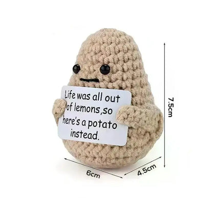 Poupée câlin pomme de terre à énergie positive – Mini ami de poche tricoté en laine, fait à la main, avec carte, cadeau de Noël amusant et décoration de chambre
