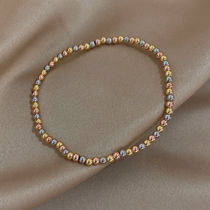 Pulsera de cuentas de acero inoxidable Greatera – Pulsera de cadena elástica tricolor bañada en oro de 3/4 mm para mujer | Regalo de joyería de moda impermeable