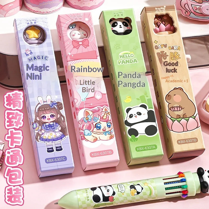 10/12-Color Kawaii Capybara Ballpoint Pen – Cute Cartoon Multicolor Writing Pen for Notes, Drawing, School Supplies & Student Gifts