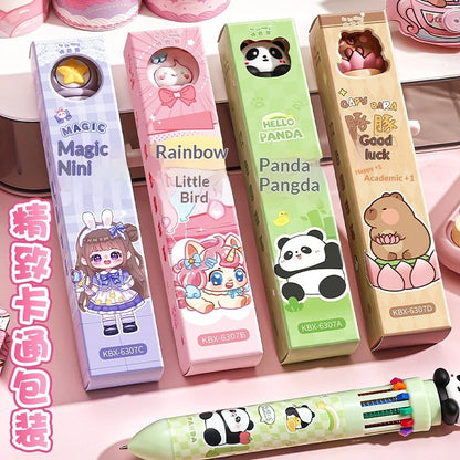 10/12-Color Kawaii Capybara Ballpoint Pen – Cute Cartoon Multicolor Writing Pen for Notes, Drawing, School Supplies & Student Gifts
