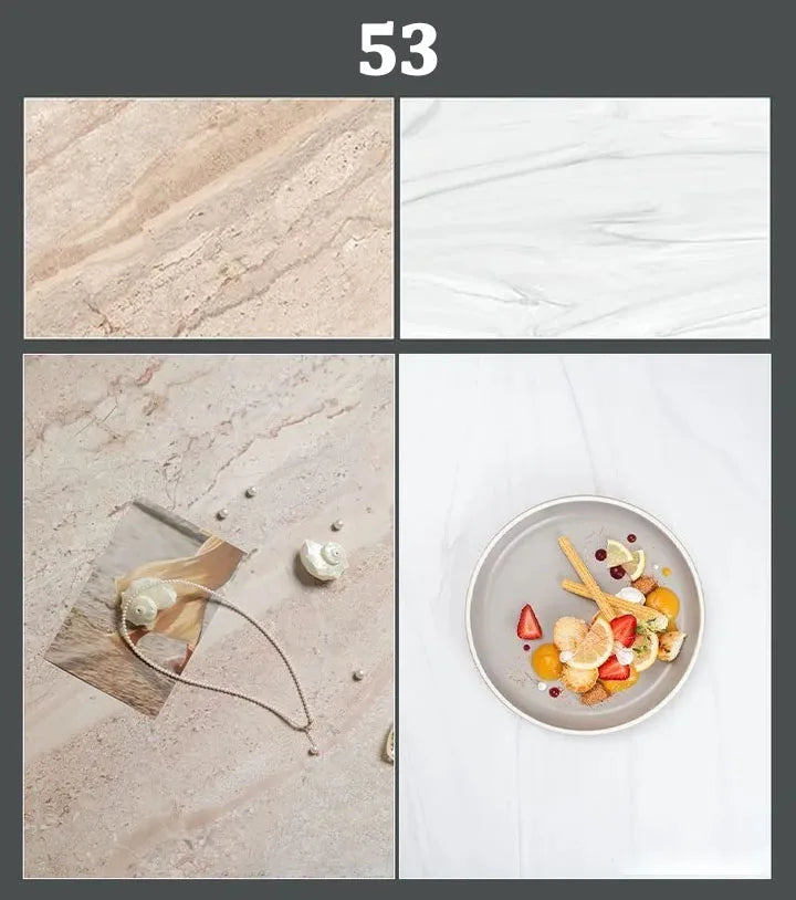 Double-Sided Wood Grain & Marble Photography Backdrop Board 57 × 87 cm – Waterproof Photo Background for Product Photography