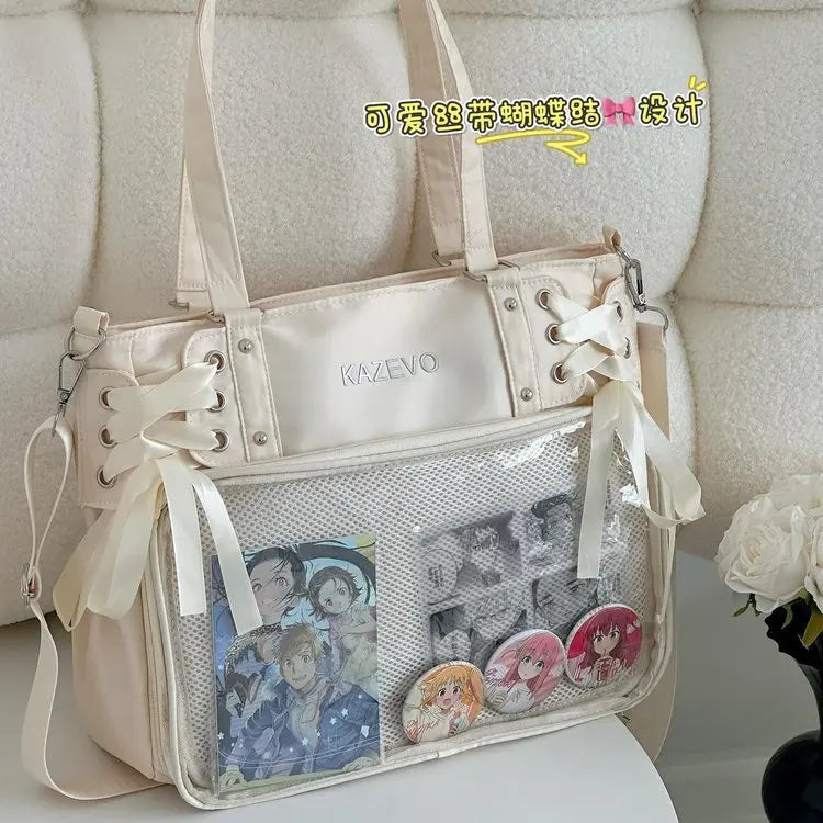 Bolso Bandolera con Lazo Estilo Universitario – Bolso de Hombro de Gran Capacidad para Chicas, Bolso Ita de Moda JK, Bolso de Mano con Acento de Lazo para Libros Escolares, Material Escolar y Uso Diario