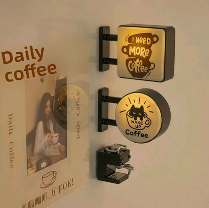 Retro Coffee Shop Fridge Magnet – Glowing Miniature Coffee Corner Magnetic Ornament for Home Décor