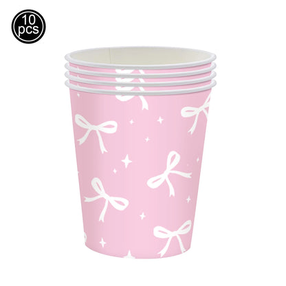 Kit de Fête d'Anniversaire Rose – Thème Princesse Bannière, Ballons Nœud, Pailles, Assiettes en Papier Jetables, Serviettes et Gobelets Vaisselle Décorations pour Fêtes d'Anniversaire de Filles