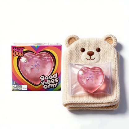 NeeDoh Heart Shaped Squeeze Toy – Glitter Filled Soft TPR Stress Relief Fidget Toy for Kids & Adults, Anxiety Relief Gift