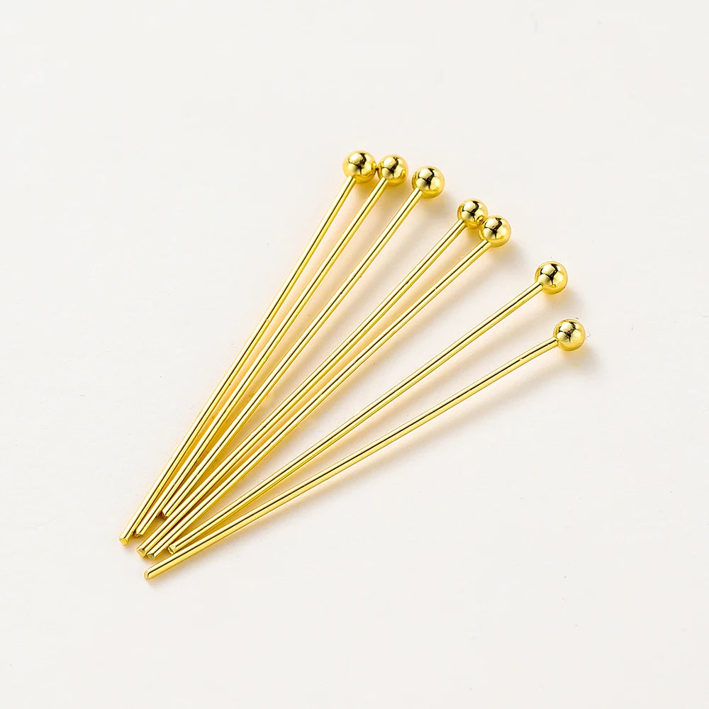 100-Piece 14K & 18K Gold Plated Brass Head Pins Set (16–50mm) – Ball, Flat & Eye Pins for DIY Jewelry Making & Crafts