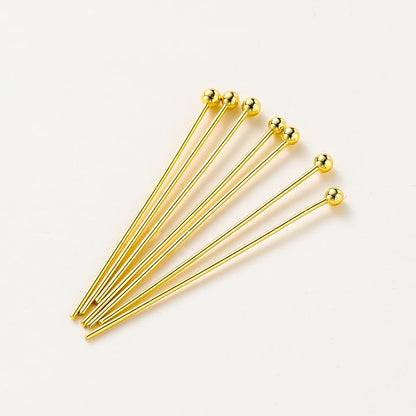 100-Piece 14K & 18K Gold Plated Brass Head Pins Set (16–50mm) – Ball, Flat & Eye Pins for DIY Jewelry Making & Crafts