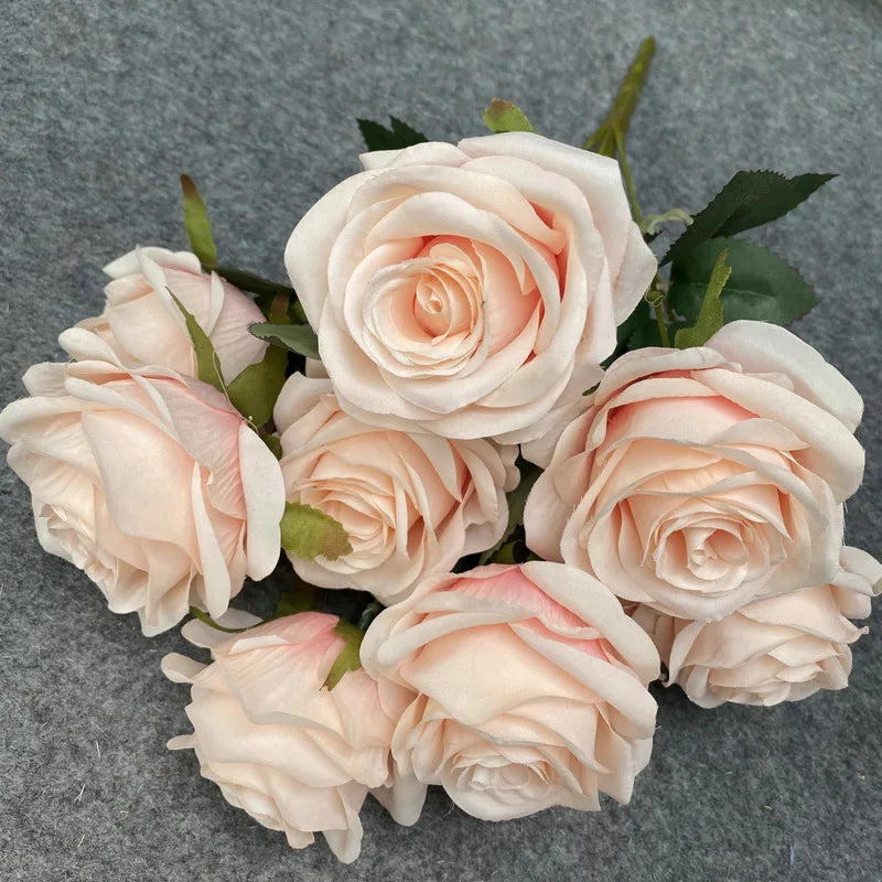 9 Heads Artificial Camellia Rose Bouquet – Realistic Faux Flowers for Wedding Decor, Party Displays, Home Decoration & Floral Gifts