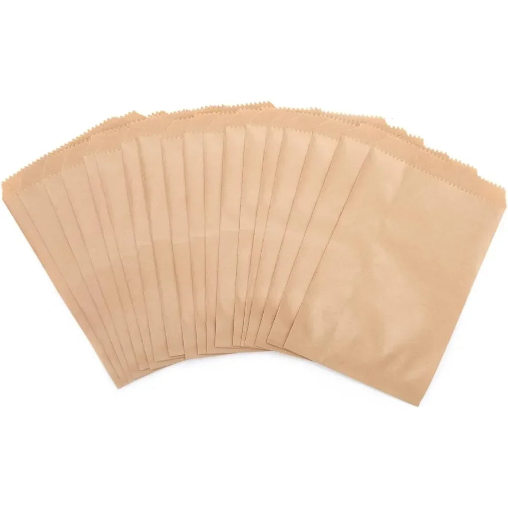 50 Bolsas Planas de Papel Kraft para Detalles (10x15cm, 13x18cm, 4x6", 8x15cm) – Bolsitas de Papel para Empaques, Recuerdos de Fiesta, Navidad y Dulces