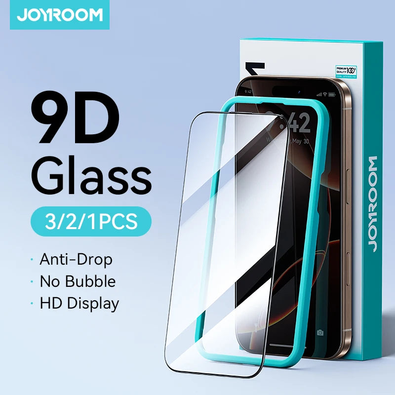 Protector de pantalla de cristal templado HD Joyroom para iPhone series 15, 16 y 17 – Cobertura total (1–3 unidades)