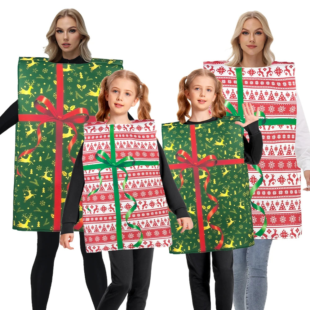 Adult Christmas Gift Box Costume, Funny Present Box Cosplay Outfit for Women and Girls, Novelty Christmas Party Dress-Up Costume for New Year, Family Matching, Stage Shows and Holiday Events