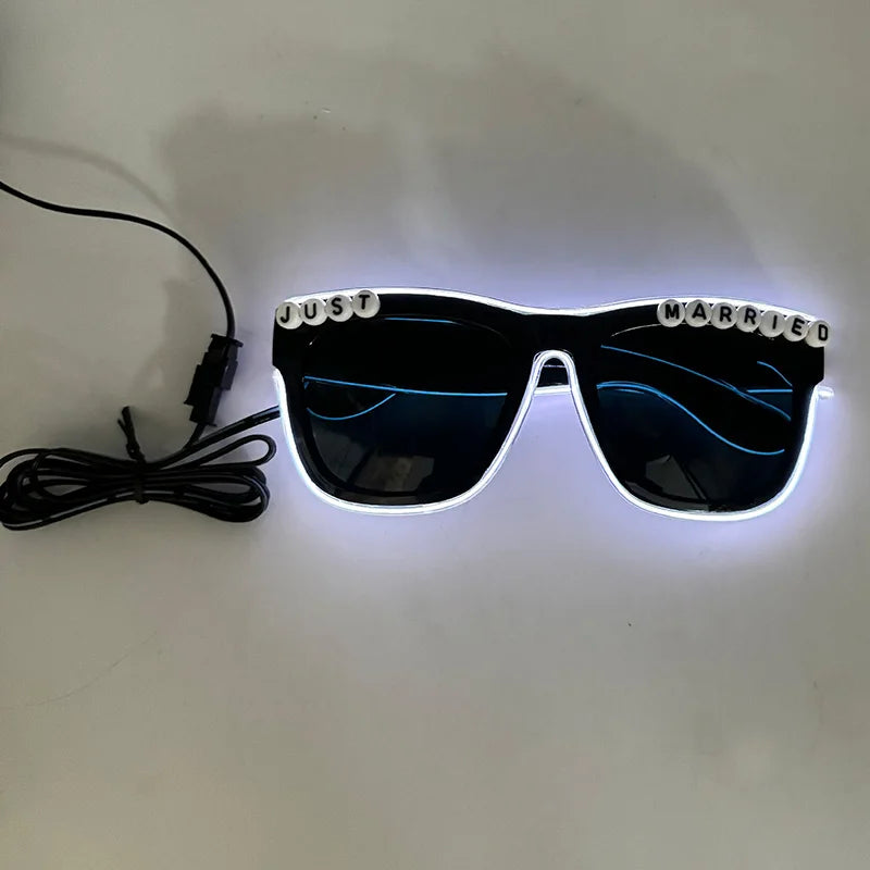 Just Married LED Heart Glasses – Light-Up EL Neon Glasses for Weddings, Engagements & Bridal Showers