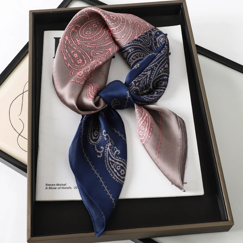 70x70CM Foulard en soie imprimé pour femme – Châle Pashmina carré tendance, tour de cou de luxe, bandeau et bandana décoratif