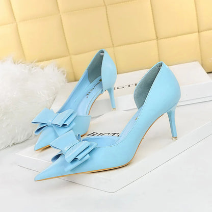 Women's Pointed Toe Stiletto High Heels with Bow Elegant Korean Wedding Pumps