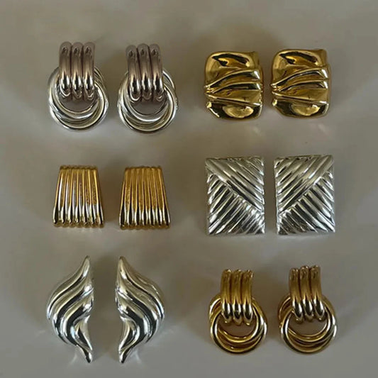 Women’s Vintage Gold Plated Stainless Steel Geometric Circle Twist Statement Earrings Fashion Jewelry
