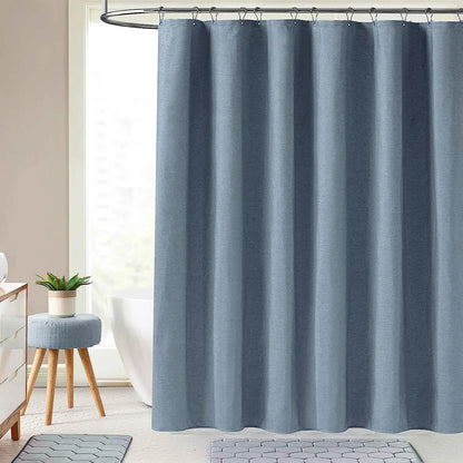 Cortina de ducha de lino de lujo – Cortina de baño de tela impermeable con ganchos de metal