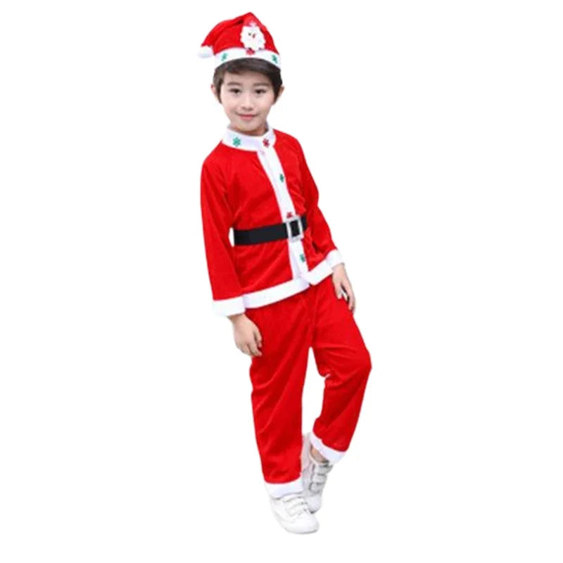 Baby Boys and Girls Santa Claus Christmas Costume Set, Kids Xmas Outfit with Top, Pants or Dress, Hat and Belt, Cute Holiday Cosplay Clothing for Christmas Parties, New Year Celebrations and Festive Events