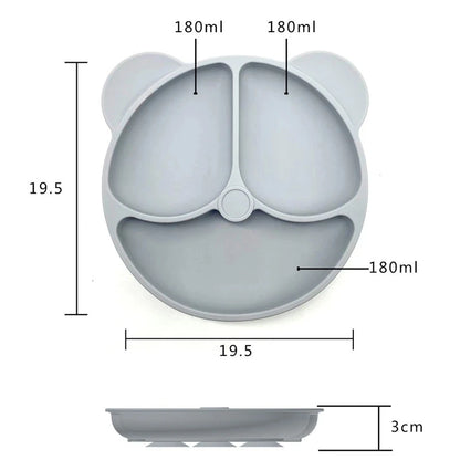 Assiette à ventouse en silicone pour bébé – Assiette repas sourire pour tout-petits avec compartiments, vaisselle pour enfants sans BPA