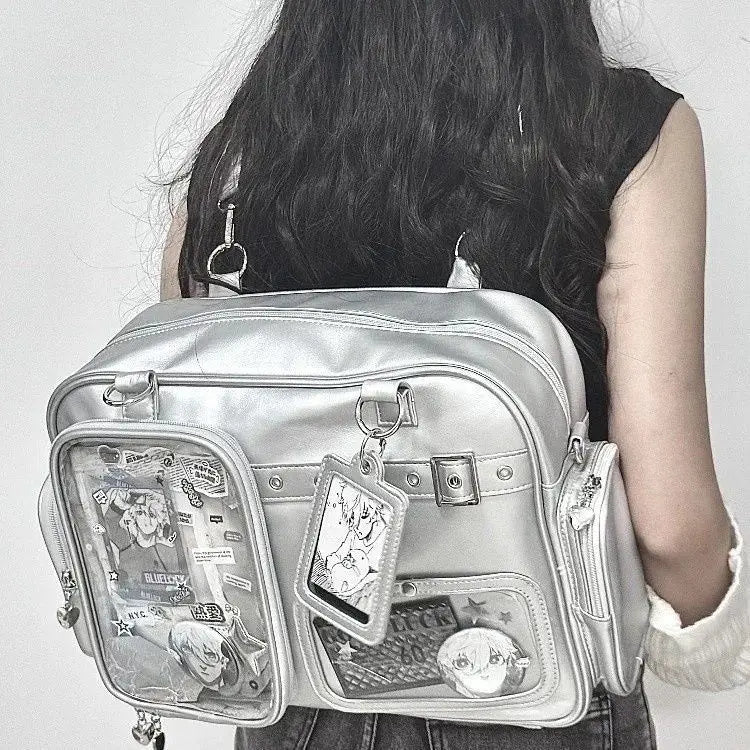 Bolso Harajuku Ita para Mujer – Bandolera de Piel Sintética de 20cm para Exhibición de Muñecos y Pines, Bolso Cruzado Preppy de Gran Capacidad, Bolso de Moda Kawaii para Uso Diario, Escuela y Viajes
