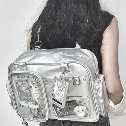 Bolso Harajuku Ita para Mujer – Bandolera de Piel Sintética de 20cm para Exhibición de Muñecos y Pines, Bolso Cruzado Preppy de Gran Capacidad, Bolso de Moda Kawaii para Uso Diario, Escuela y Viajes