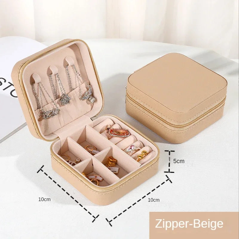 Portable Leather Travel Jewelry Organizer Case for Rings, Earrings, Necklaces & Accessories Storage