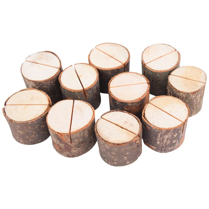 10PCS Mini Rustic Wooden Place Card Holders – Small Stand for Business Cards, Photos, Table Numbers & Name Signs, Wedding Party Decor