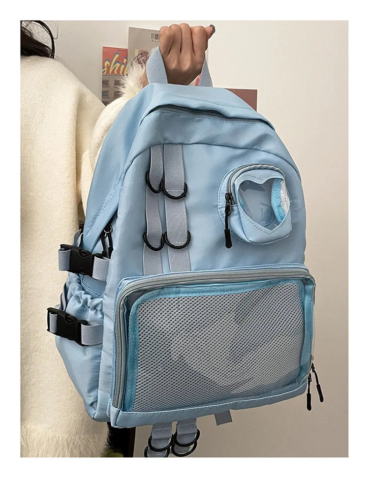 Mochila Ita Kawaii Estilo Collage – Mochila Escolar Transparente con Bolsillo en Forma de Corazón para Adolescentes, Mochila de Moda Japonesa JK, Mochila para Laptop para Mujeres, Bolso de Hombro para Estudiantes Estilo Harajuku 2024