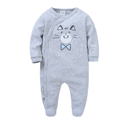Spring Baby Boy Cotton Romper – Blue Bear Print Knit Jumpsuit & Newborn Overalls Pajamas, Soft Casual Outfit for Infants & Toddlers