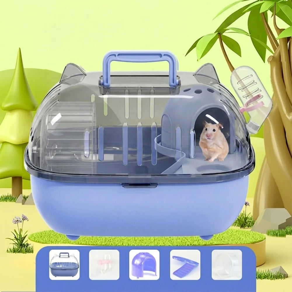 Transparent Hamster Carrier Box – Large Space Ventilated Travel Cage with Escape-Proof Design, Handheld Small Animal Habitat