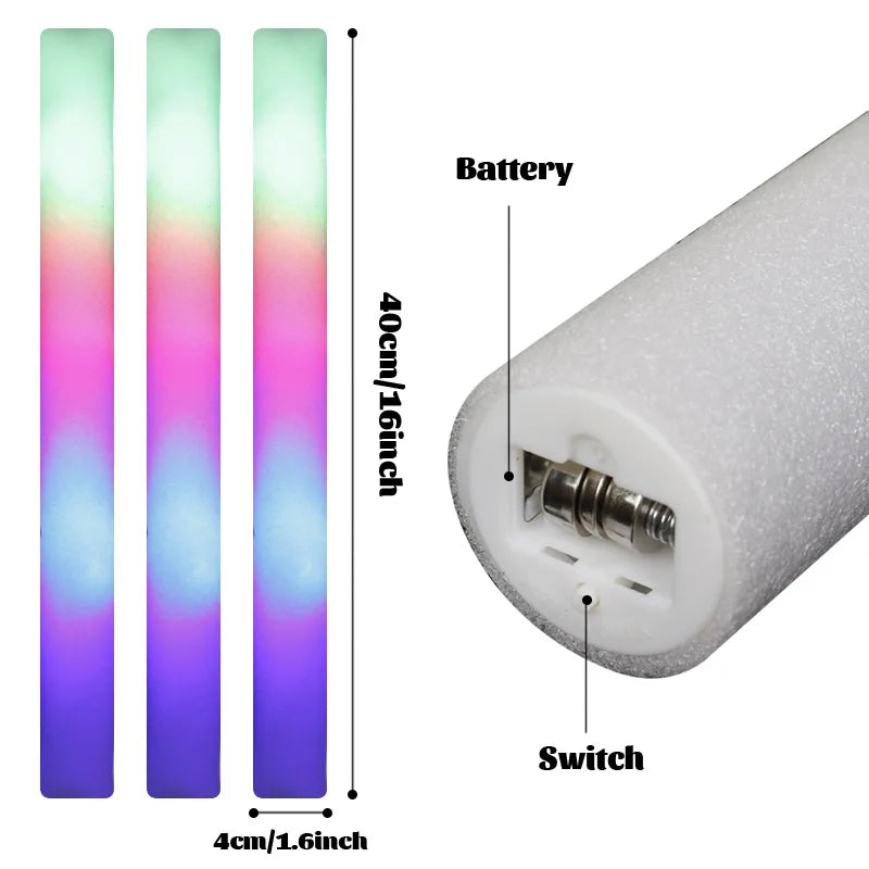 Lot de bâtons lumineux LED – 12/15/30/60 bâtons en mousse lumineux RVB colorés, tubes lumineux pour Noël, anniversaires, mariages, événements et fournitures de célébration nocturne