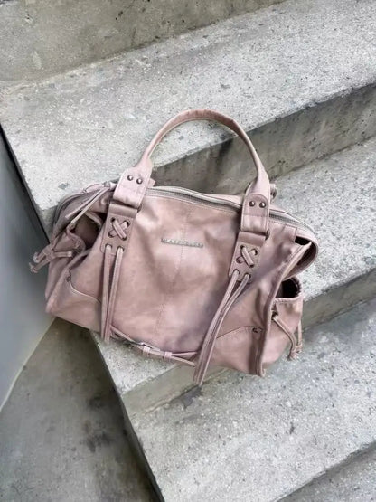 FANCY CLUB Sac fourre-tout moto rétro pour femme – Grand sac à main à rivets avec anses, sac à main tendance de style coréen pour les trajets quotidiens, les voyages, le shopping et les tenues décontractées