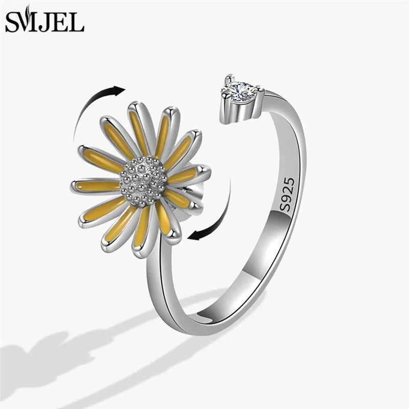 Cherry Blossom Rotating Fidget Spinner Ring – Cute Cat, Bee, Bunny & Butterfly Anti-Anxiety Ring for Women | Adjustable Stress Relief Jewelry
