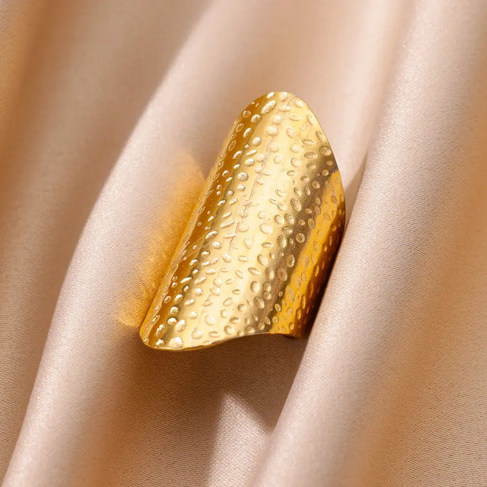 Anillo abierto grueso dorado vintage – Anillo llamativo geométrico de acero inoxidable para mujer