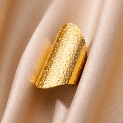 Anillo abierto grueso dorado vintage – Anillo llamativo geométrico de acero inoxidable para mujer