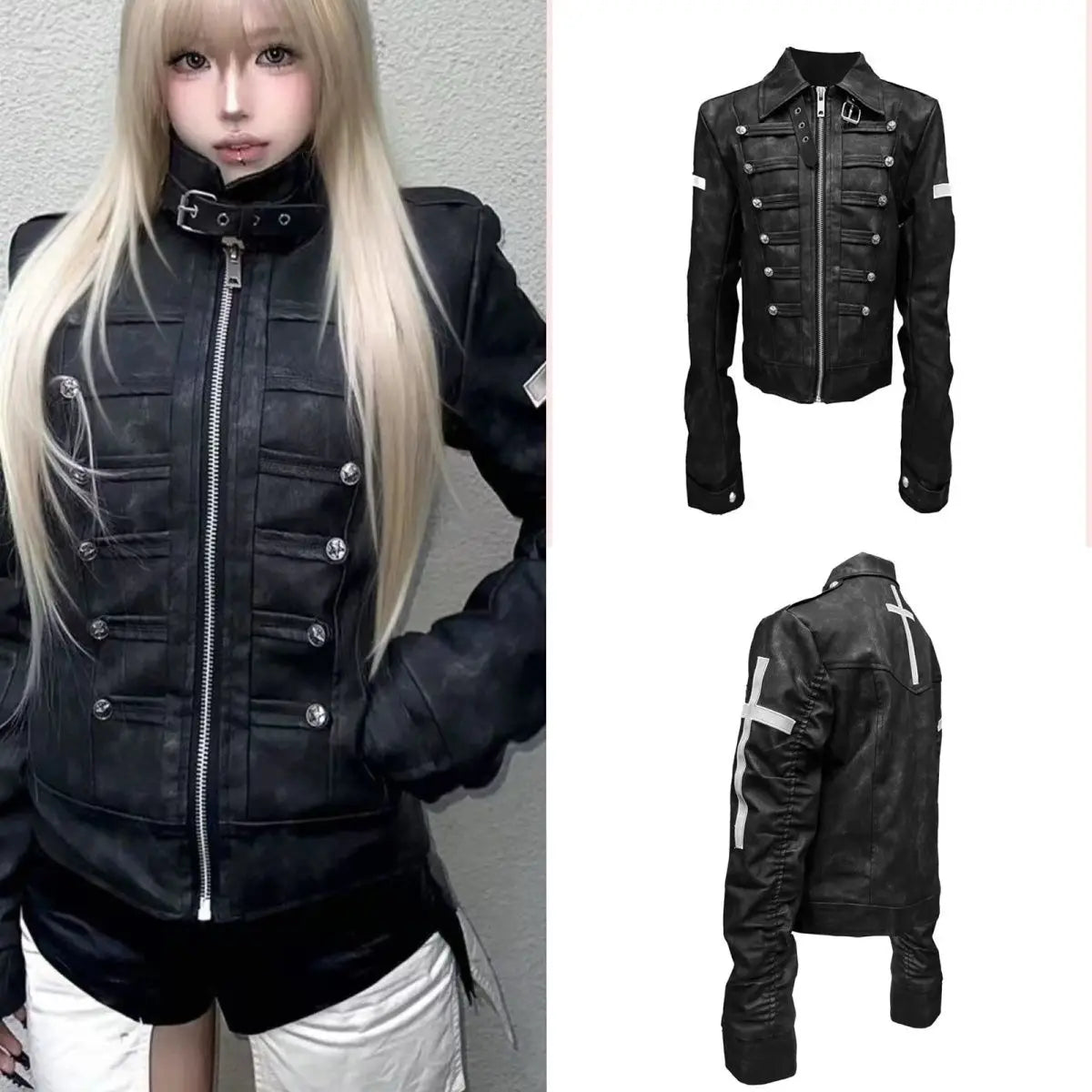 Women’s Harajuku Vintage Safari Jacket – Hooded Zip-Up Sweatshirt, Y2K Grunge Streetwear Coat with Stand Collar