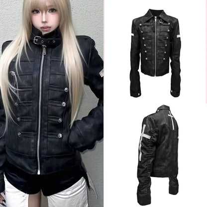 Women’s Harajuku Vintage Safari Jacket – Hooded Zip-Up Sweatshirt, Y2K Grunge Streetwear Coat with Stand Collar