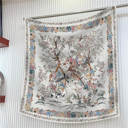 Foulard carré en soie 90 cm pour femme, motif floral, sergé de luxe, bandana, châle, hijab, cache-col, écharpe de tête