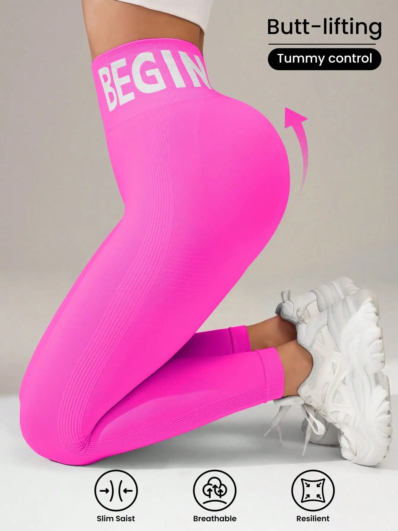 Seamless Yoga Leggings – High-Waist Butt-Lifting Quick-Dry Breathable Workout Tights with Lettering Print for Women
