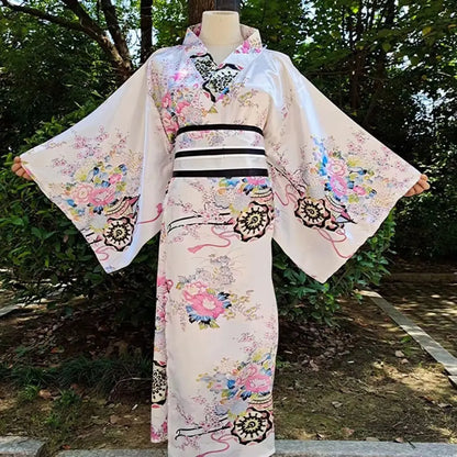 Japanese Kimono Cosplay Costume – Floral Sakura Printed Dress, Traditional Asian Style Kimono Outfit for Women Halloween & Party Wear
