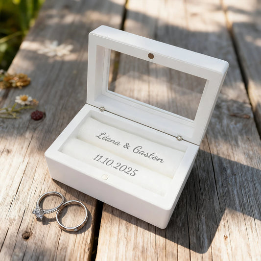 Anillo de Boda Personalizado con Nombre Grabado - Estuche Premium para Anillos para Ceremonia de Boda, Pedida de Mano y Regalos de Compromiso