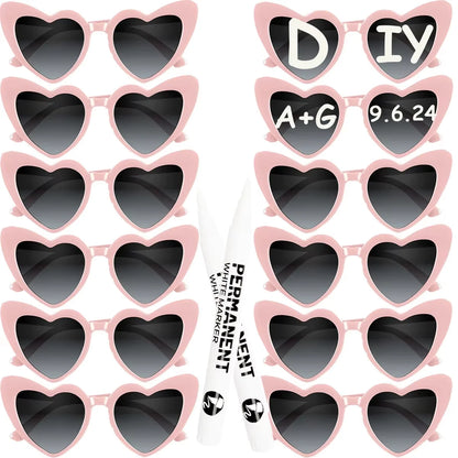 12–120PCS Personalized Heart Sunglasses with Pen – Wedding & Bachelorette Party Favors, Bridal Party Photo Props & Gifts