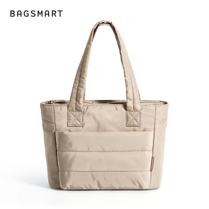 BAGSMART Lightweight Quilted Tote Bag for Women Large Capacity Shoulder Handbag with Compartments for Travel, Work & Gym