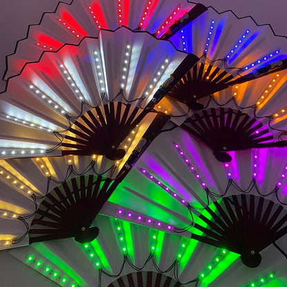 Ventilador de Mano Plegable con Luz LED – Ventilador Luminoso de 10 Pulgadas para Raves, Discotecas, Festivales y Fiestas
